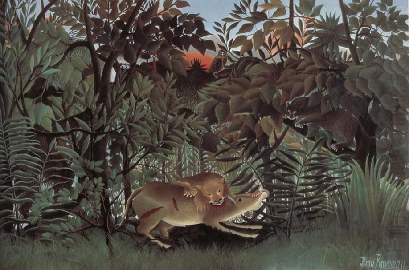 Henri Rousseau The Hungry lion attacking an antelope china oil painting image